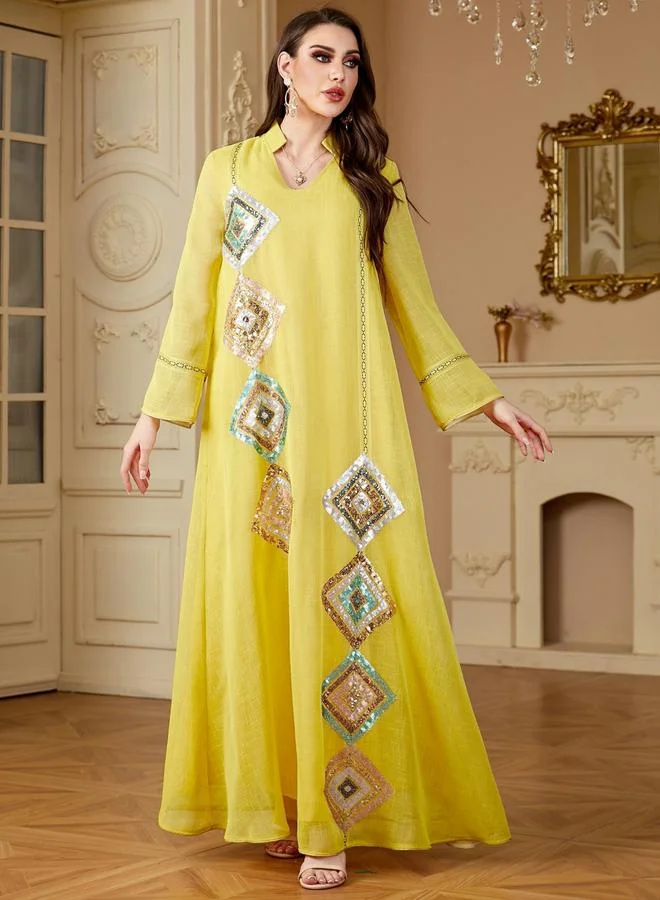 Take Two Women Yellow Embellished A-Line Jalabiya